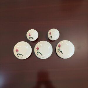 Cunningham & Pickett Rose Design Bowls Set Of 5 Hand-Painted Pink Floral Vintage